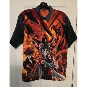 Vintage Yu-Gi-Oh Button Up Vintage Shirt Mens Large Kaiba Orange Hawaiian Style